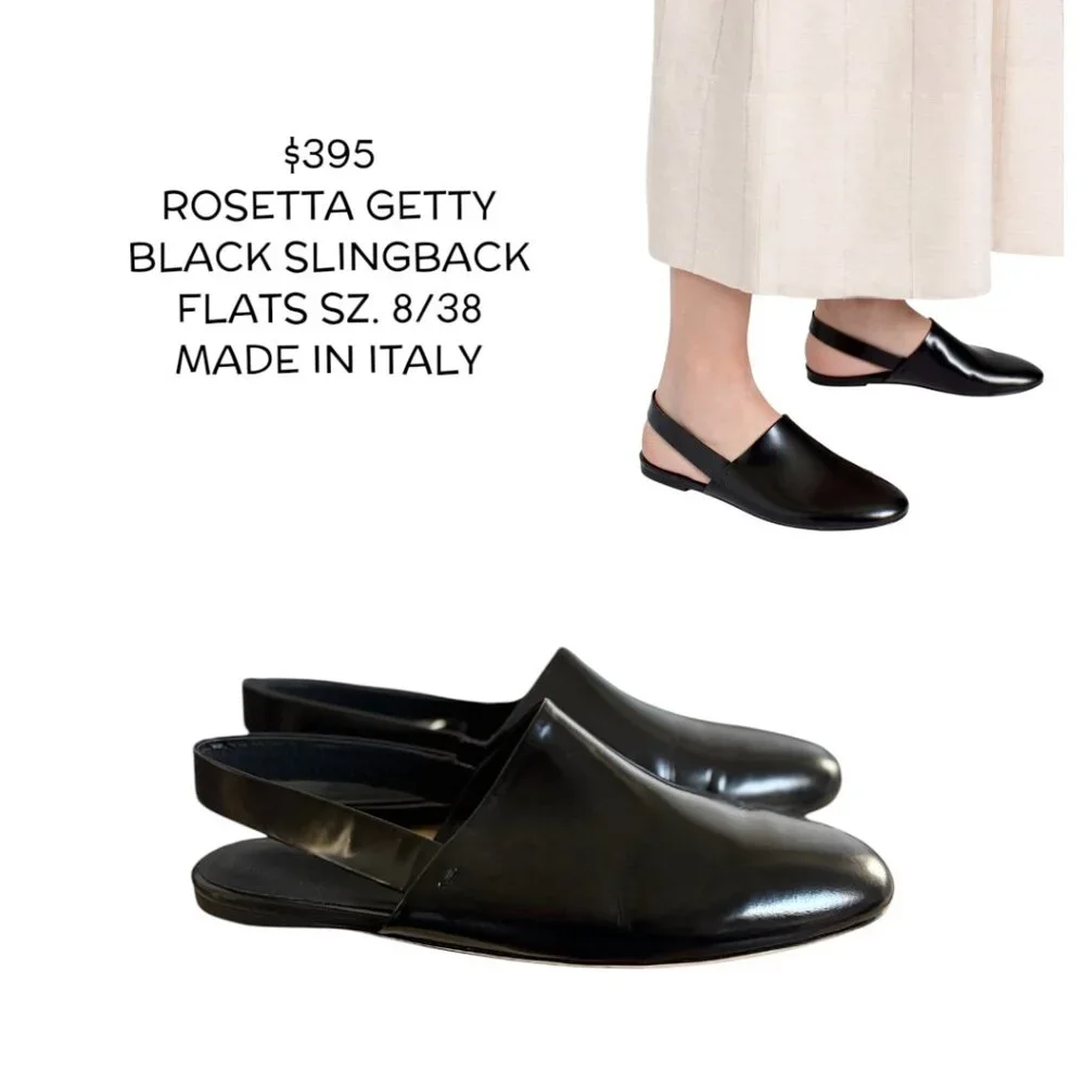 ROSETTA GETTY BLACK LEATHER SLINGBACK FLATS SHOES SIZE 8/38 MADE IN ITALY EUC